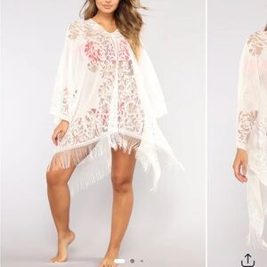 Mocha Lace Fringe Swim Cover-Up